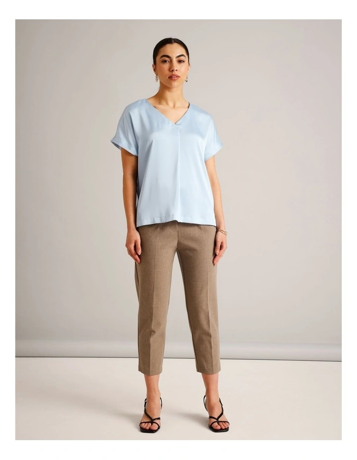 Satin V-Neck Tee in Light Blue image 3