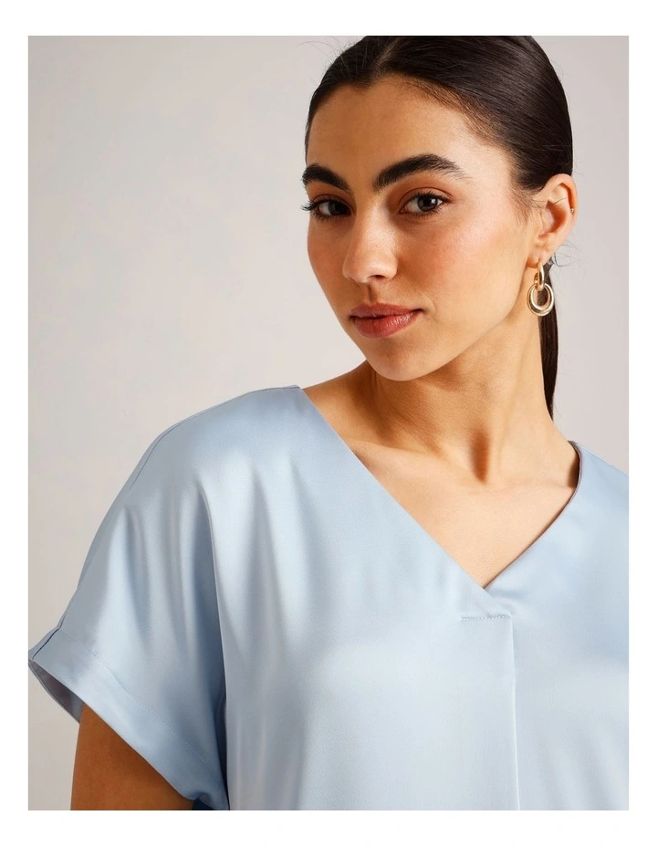 Satin V-Neck Tee in Light Blue image 4