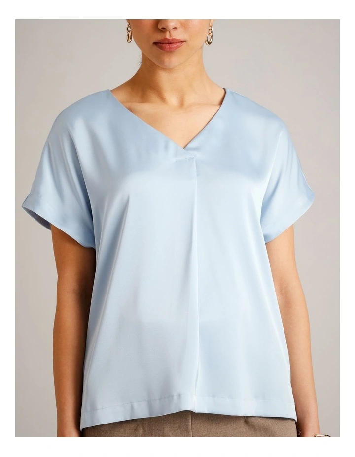 Satin V-Neck Tee in Light Blue image 5