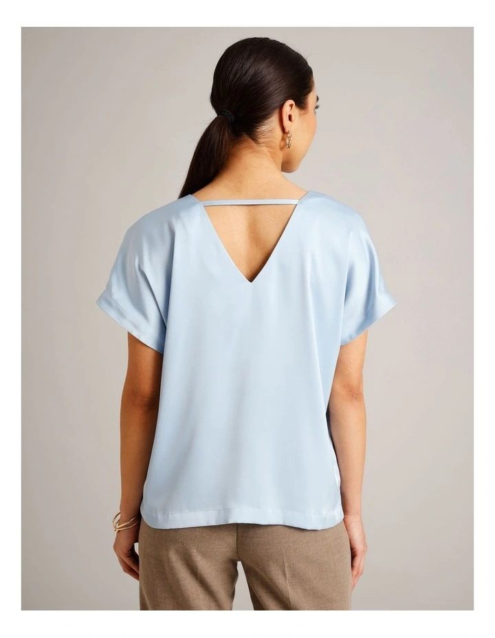 Satin V-Neck Tee in Light Blue image 6