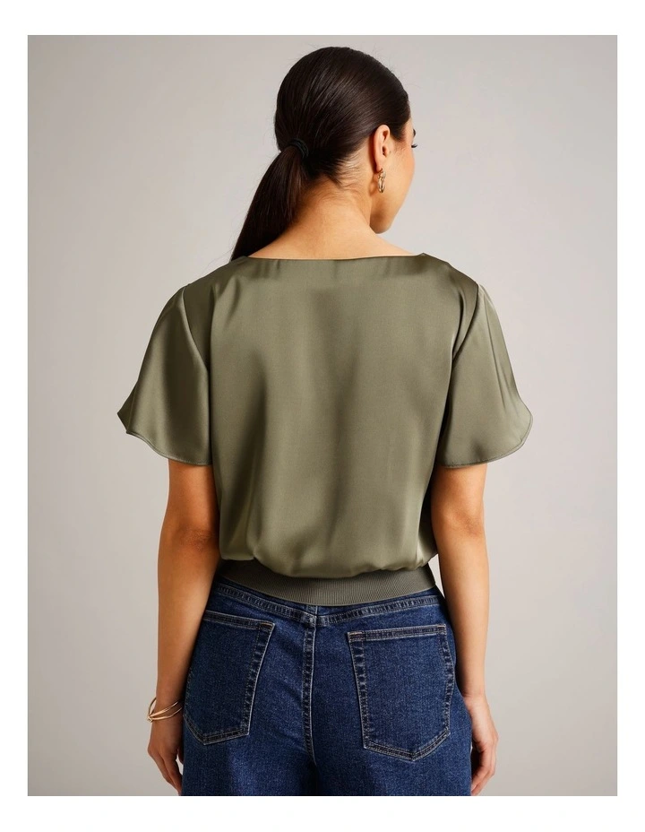Satin Elastic Waist Tee in Khaki image 5
