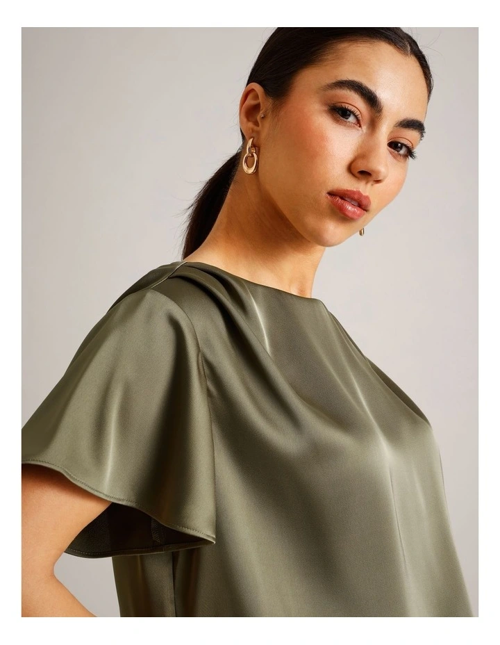 Satin Elastic Waist Tee in Khaki image 6