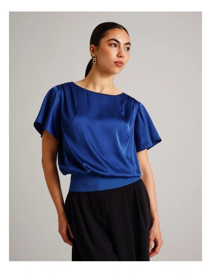 Satin Elastic Waist Tee in Cobalt image 1