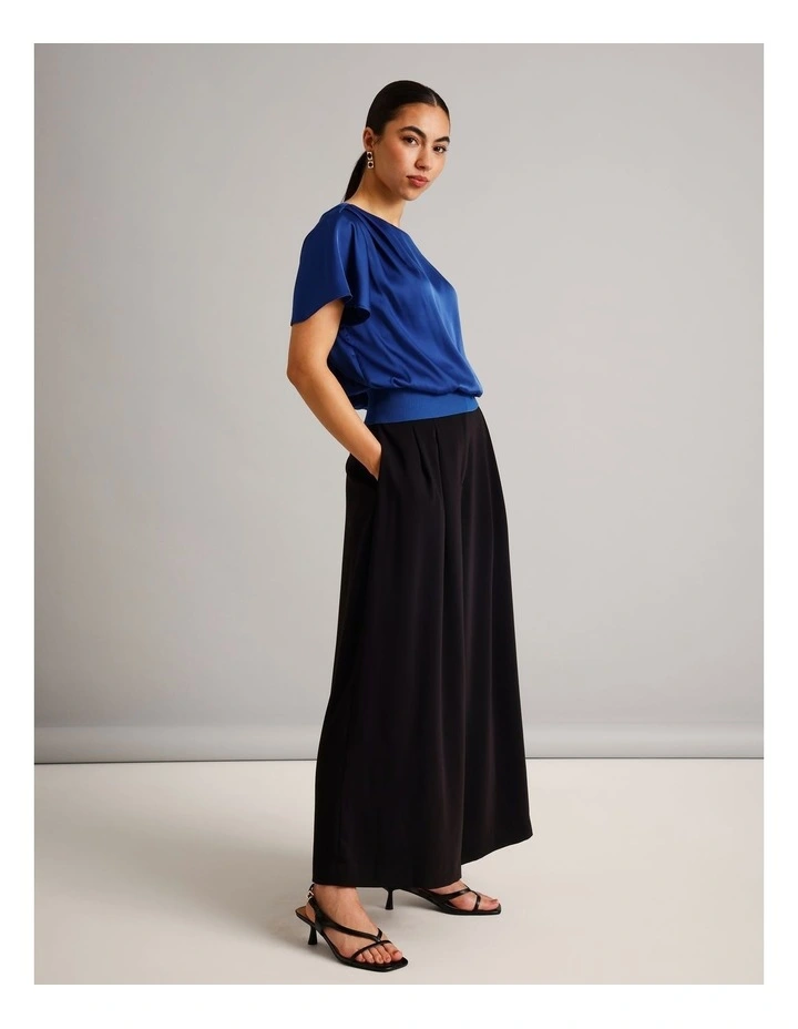 Satin Elastic Waist Tee in Cobalt image 2