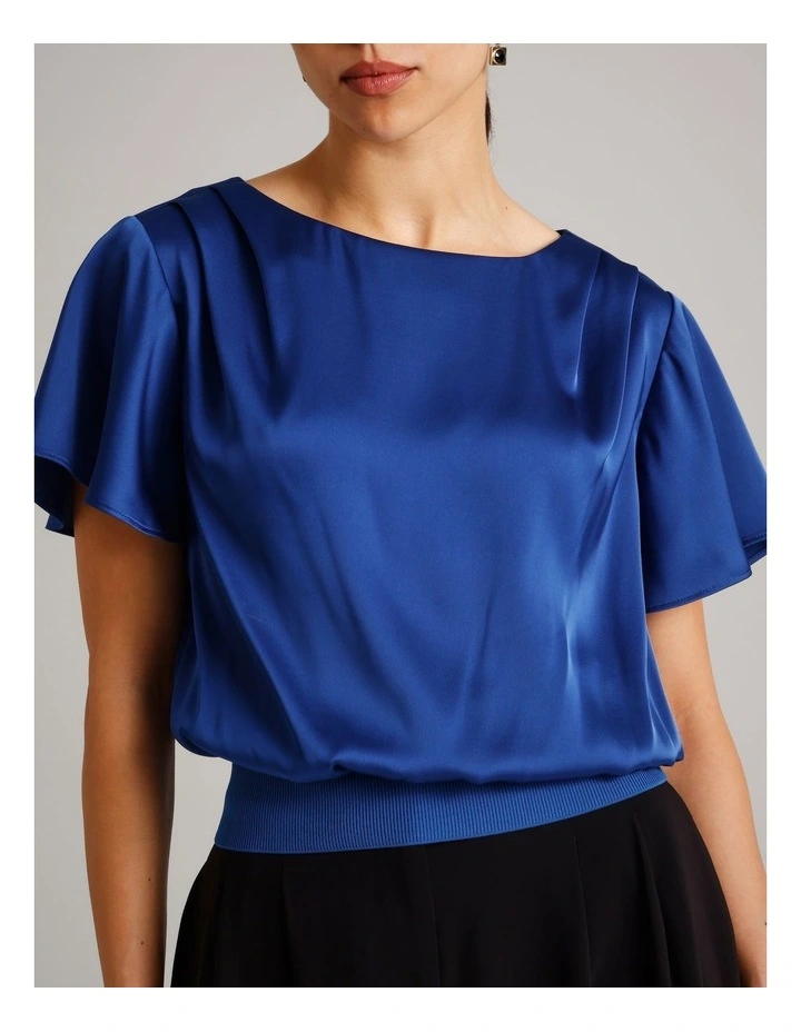 Satin Elastic Waist Tee in Cobalt image 3