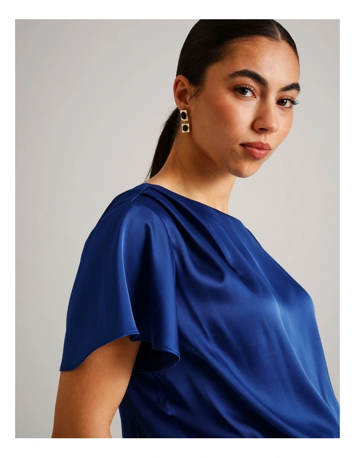 Satin Elastic Waist Tee in Cobalt image 4