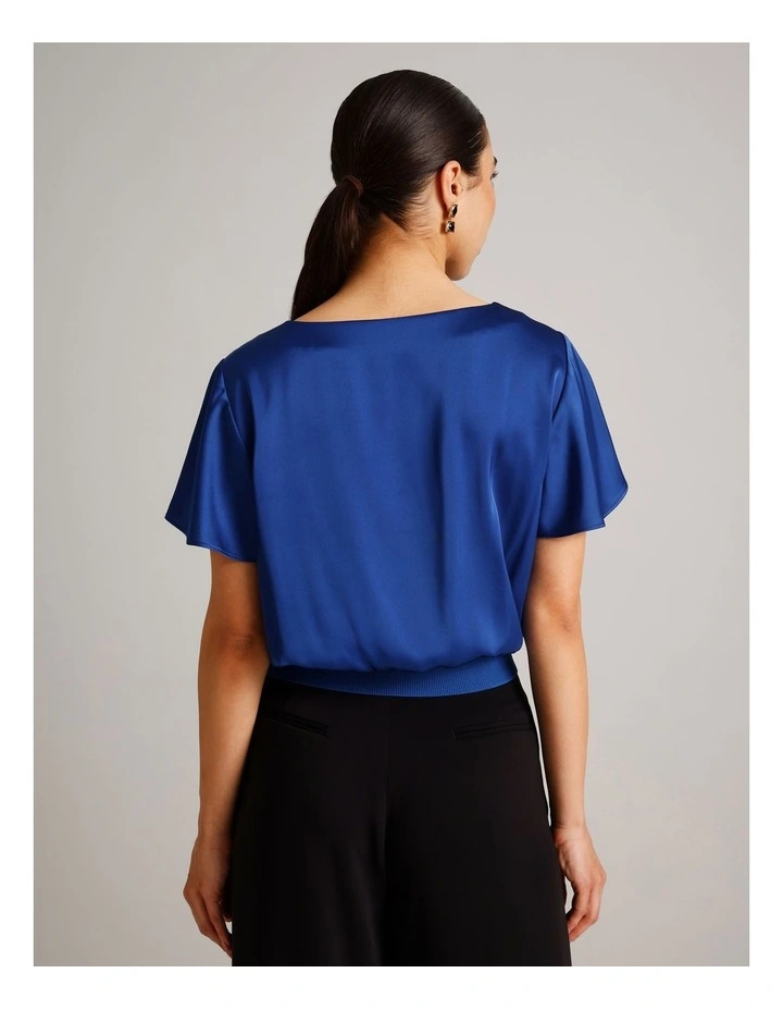 Satin Elastic Waist Tee in Cobalt image 5