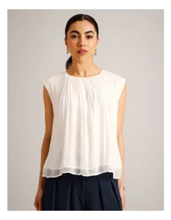Gathered Neck Sleeveless Top in Ivory