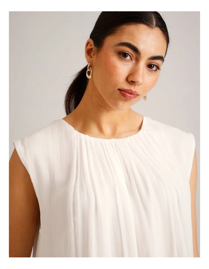 Gathered Neck Sleeveless Top in Ivory image 2