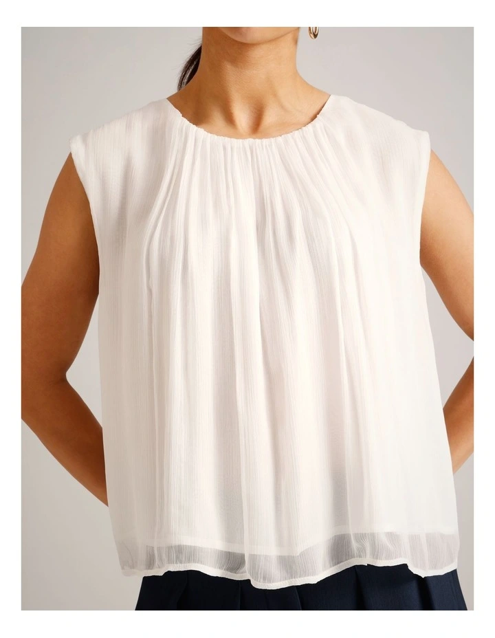 Gathered Neck Sleeveless Top in Ivory image 3