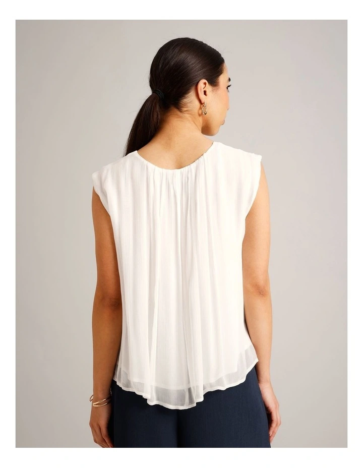 Gathered Neck Sleeveless Top in Ivory image 4