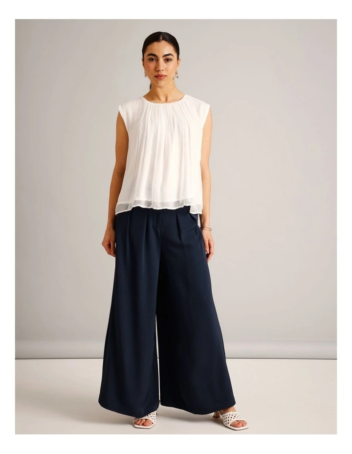 Gathered Neck Sleeveless Top in Ivory image 5