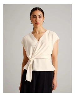 Twist Waist Detail Crepe Top in Ecru