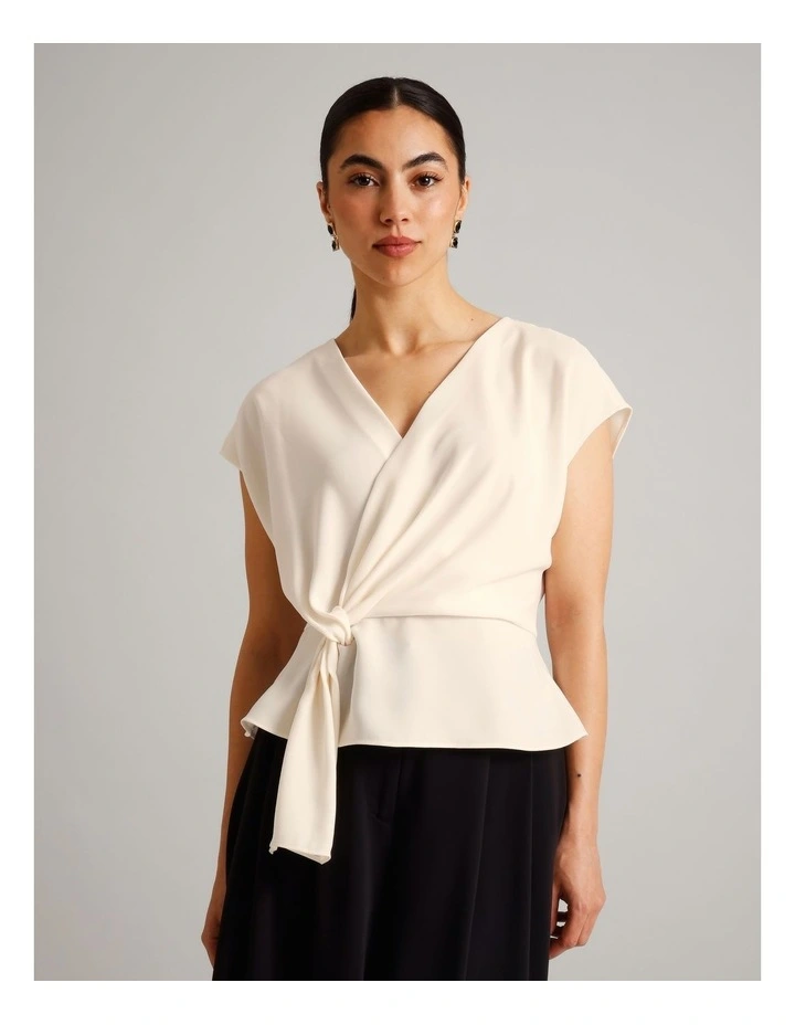 Twist Waist Detail Crepe Top in Ecru image 1