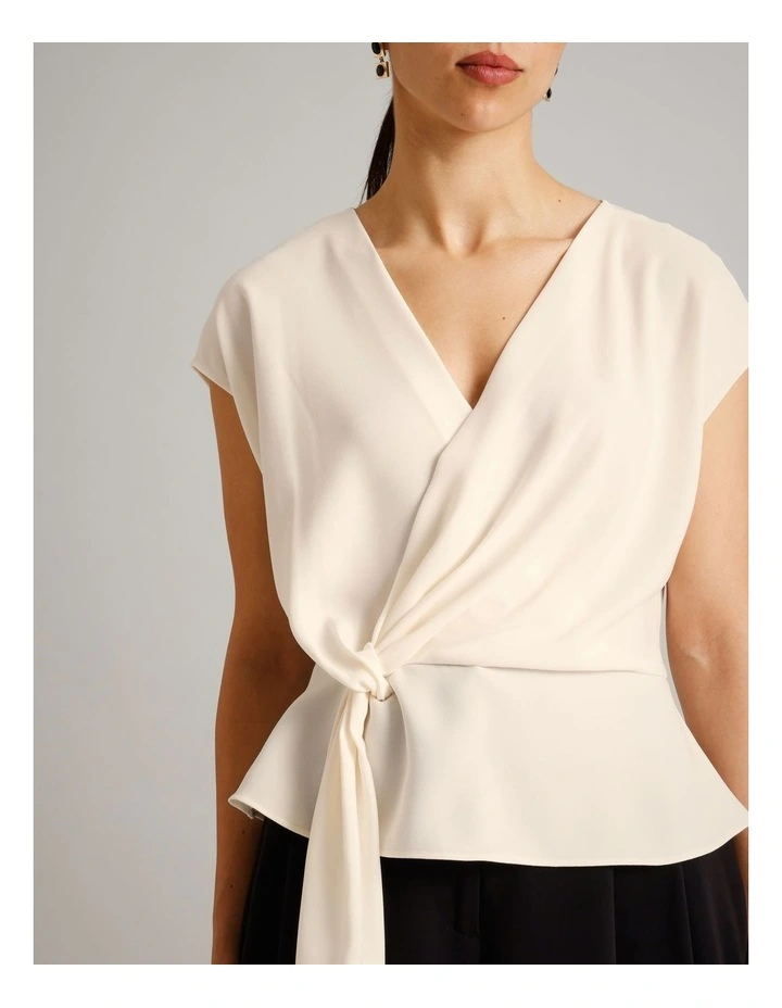 Twist Waist Detail Crepe Top in Ecru image 2