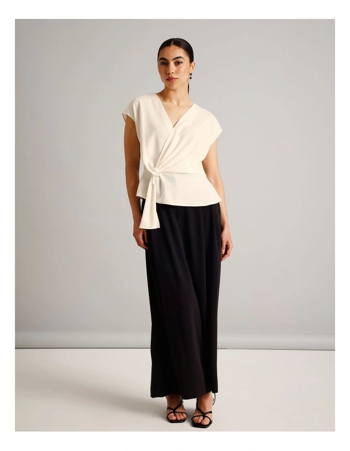 Twist Waist Detail Crepe Top in Ecru image 3