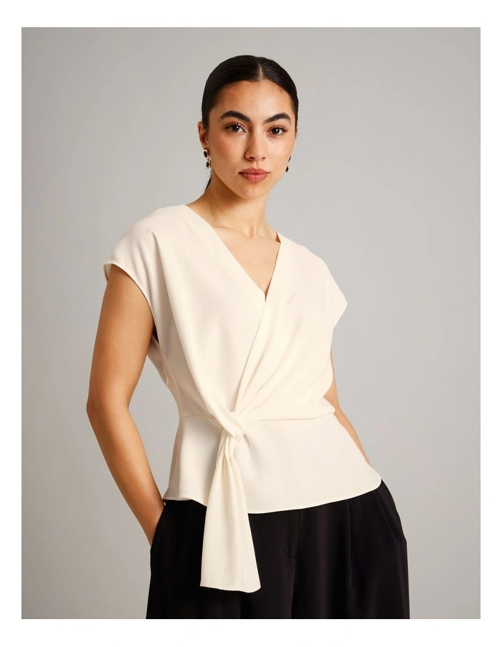 Twist Waist Detail Crepe Top in Ecru image 4