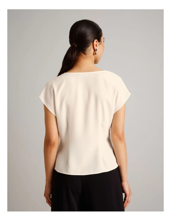 Twist Waist Detail Crepe Top in Ecru image 5