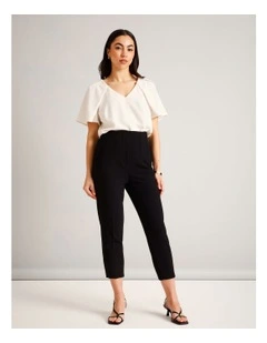 Recycled Polyester Blend Darted Tapered Pant in Black