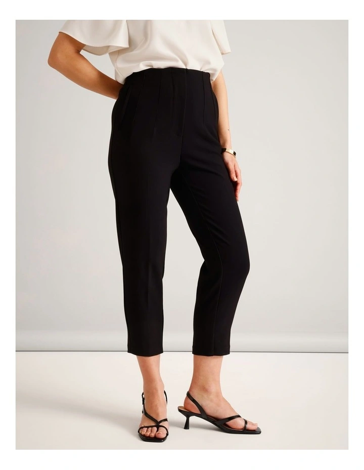Recycled Polyester Blend Darted Tapered Pant in Black image 2