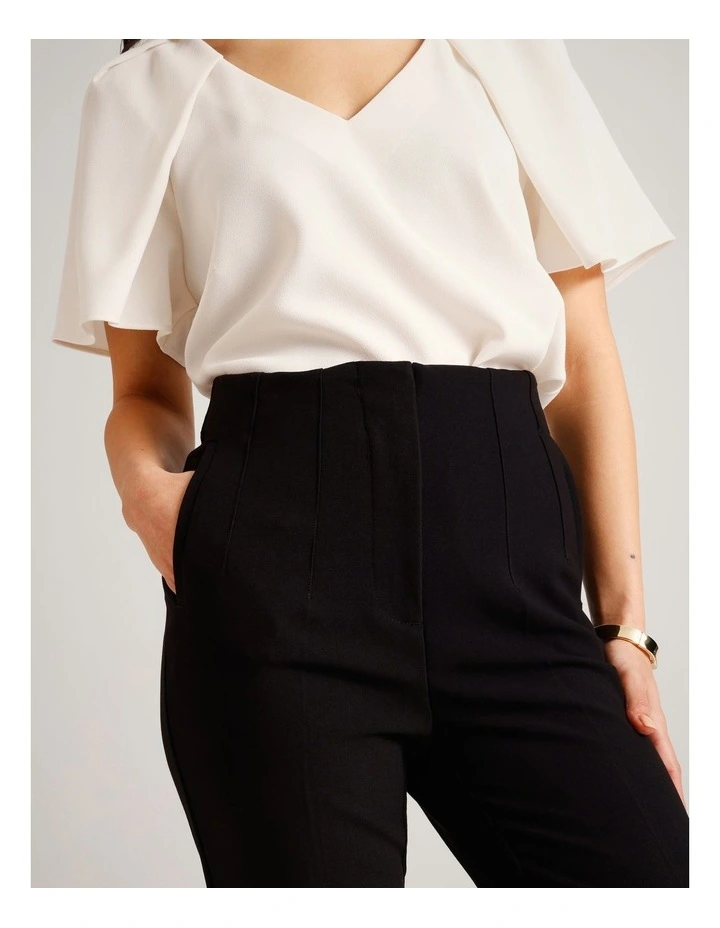 Recycled Polyester Blend Darted Tapered Pant in Black image 3