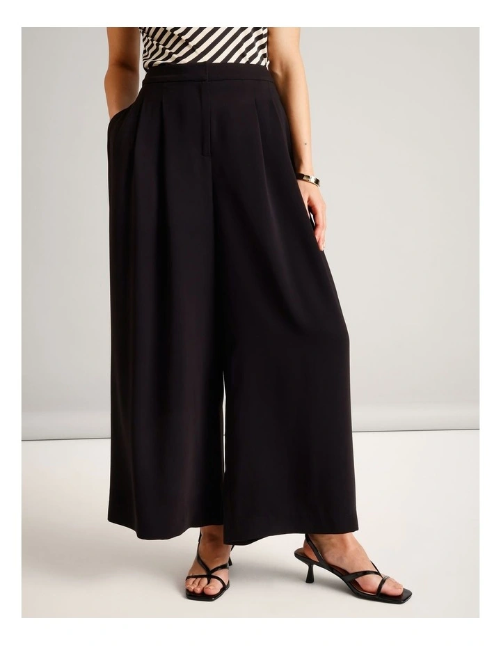 Recycled Poly Fluid Double Pleat Wide Leg Pants in Black image 1