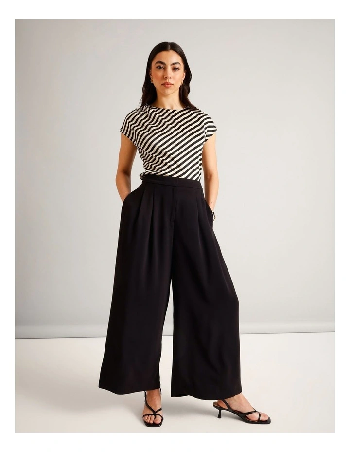 Recycled Poly Fluid Double Pleat Wide Leg Pants in Black image 2