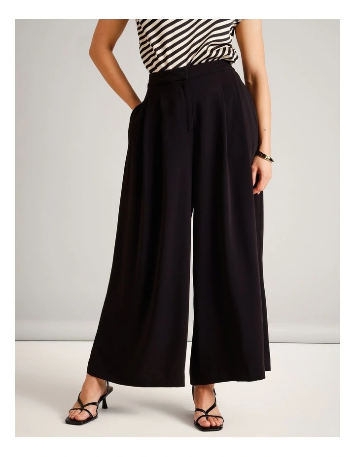 Recycled Poly Fluid Double Pleat Wide Leg Pants in Black image 3