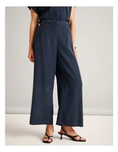 Flat Front Elasticated Back Wide Leg Pant in Navy
