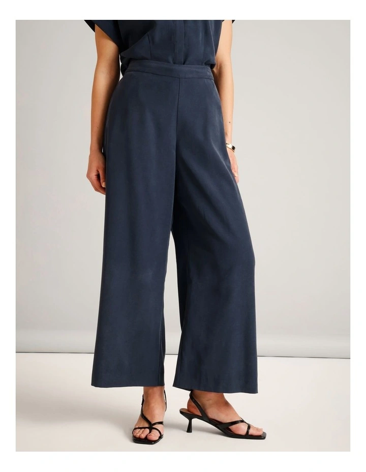 Flat Front Elasticated Back Wide Leg Pant in Navy image 1