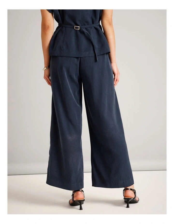Flat Front Elasticated Back Wide Leg Pant in Navy image 5