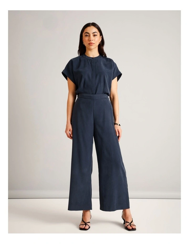 Flat Front Elasticated Back Wide Leg Pant in Navy image 6