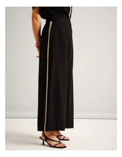 Sandwashed Viscose Blend Contrast Detail Pant in Black