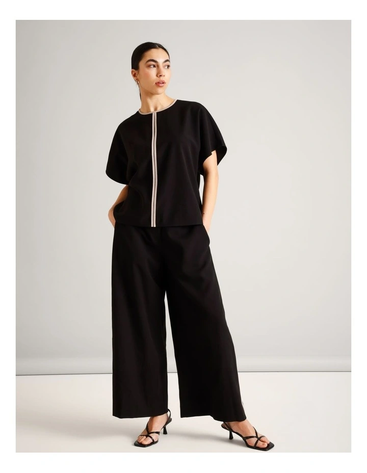 Sandwashed Viscose Blend Contrast Detail Pant in Black image 2