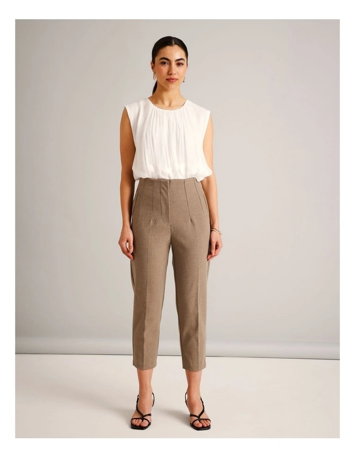 Recycled Polyester Blend Darted Tapered Pant in Taupe image 2