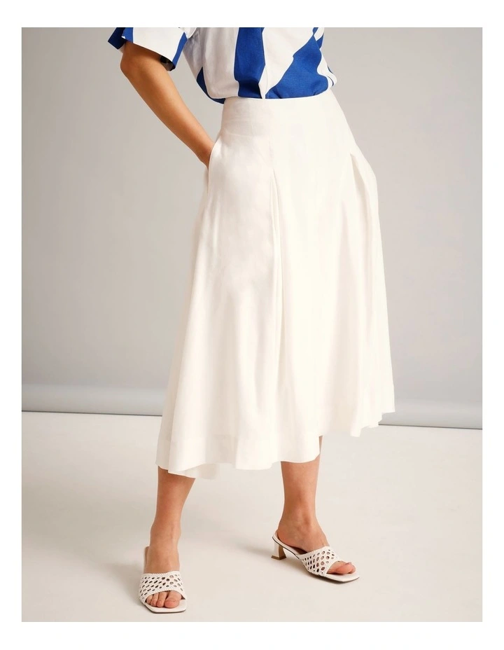 European Linen Blend Pleat Detail Skirt in Ivory image 4