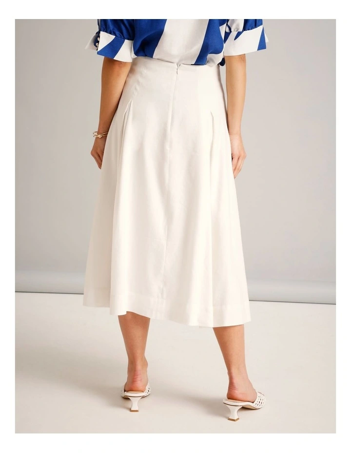 European Linen Blend Pleat Detail Skirt in Ivory image 5