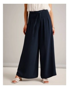 Tie Detail Wide Leg Pant in Navy