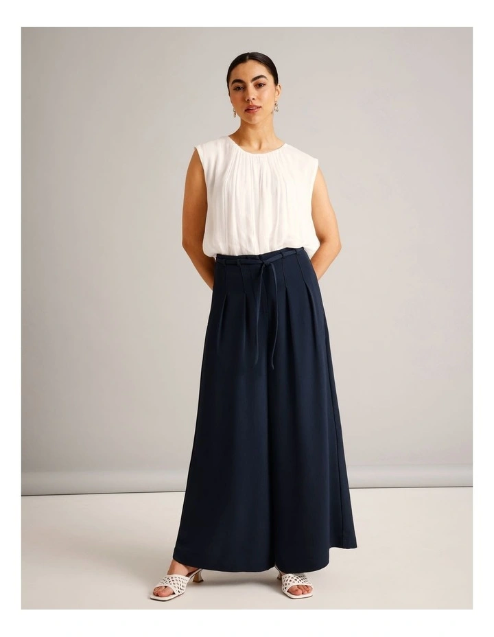 Tie Detail Wide Leg Pant in Navy image 2