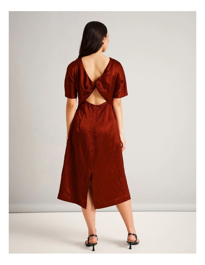 Crushed Acetate Twist Back Dress in Rust image 5