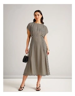 Recycled Poly Striped Batwing Maxi Dress in Assorted
