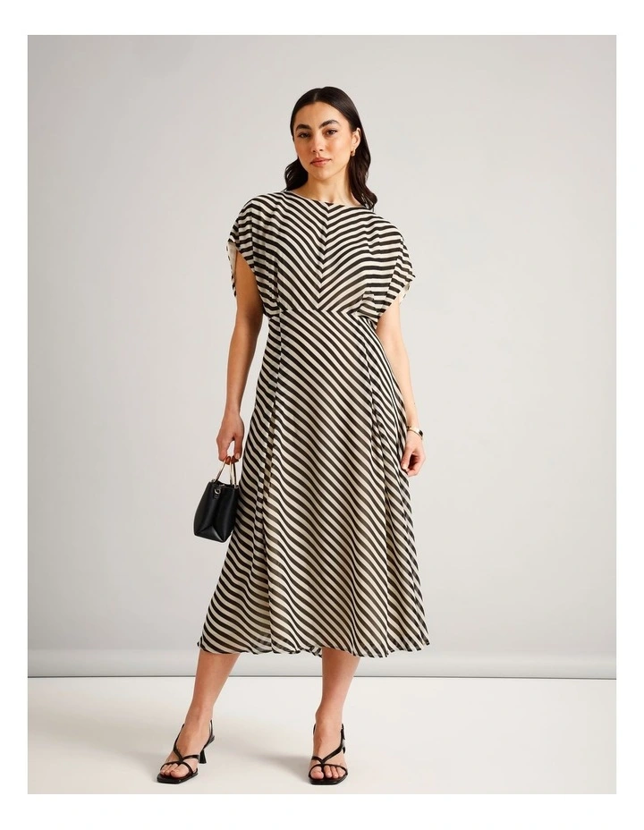 Recycled Poly Striped Batwing Maxi Dress in Assorted image 1