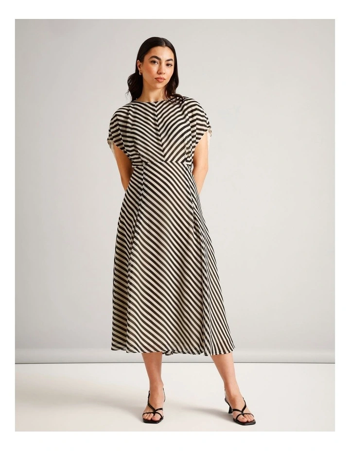 Recycled Poly Striped Batwing Maxi Dress in Assorted image 3