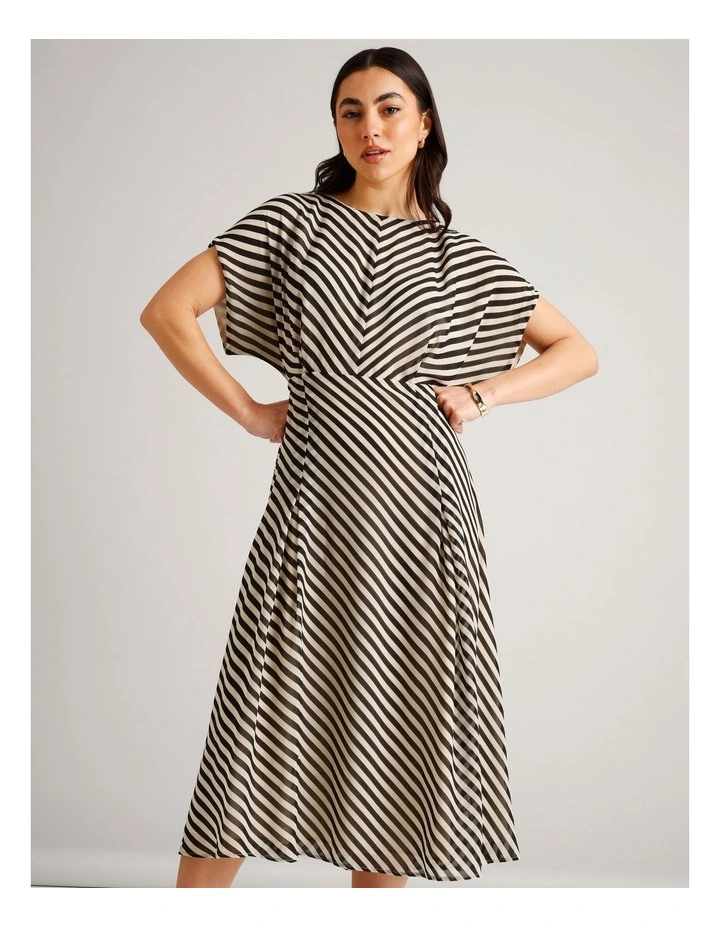 Recycled Poly Striped Batwing Maxi Dress in Assorted image 5