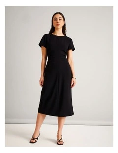 Gathered Side Crepe Dress in Black