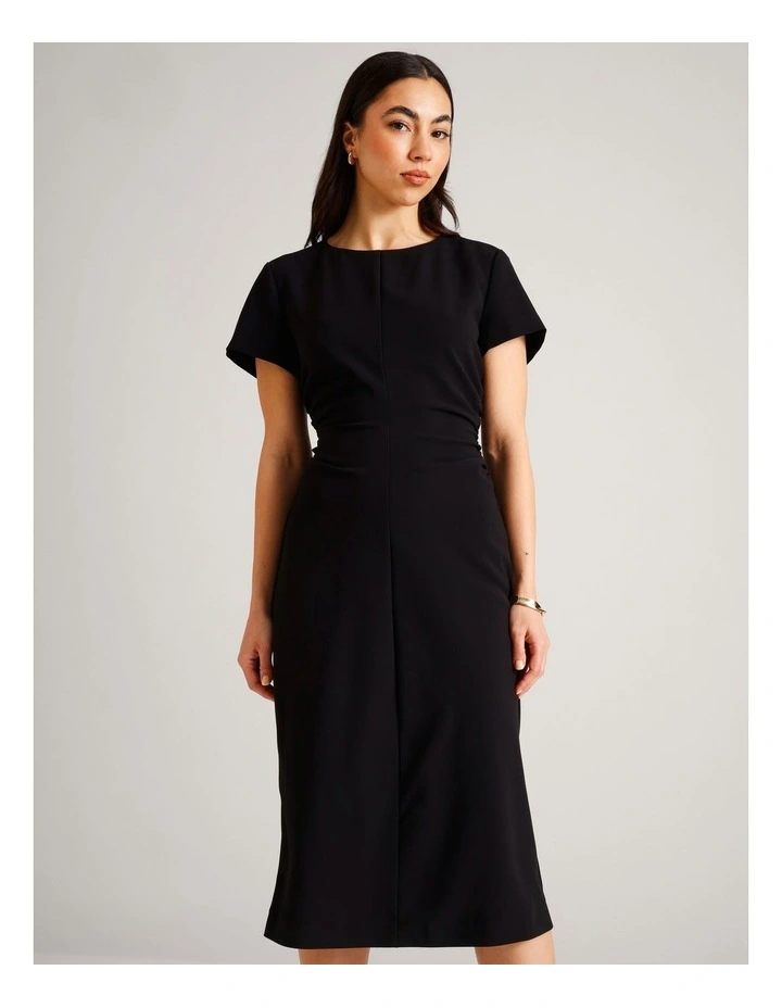 Gathered Side Crepe Dress in Black image 2