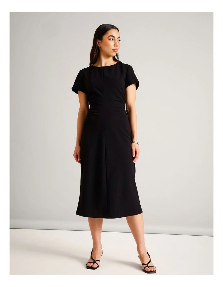 Gathered Side Crepe Dress in Black image 3
