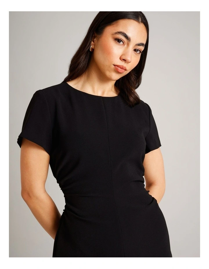 Gathered Side Crepe Dress in Black image 4