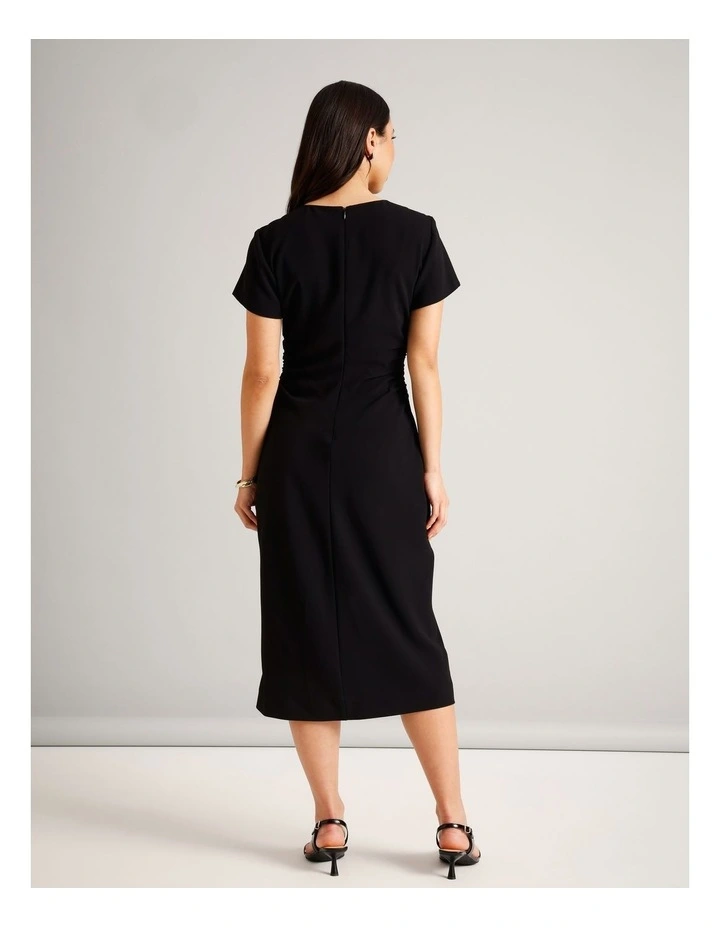Gathered Side Crepe Dress in Black image 6