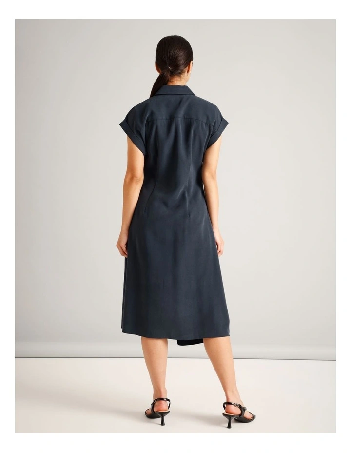 Viscose Blend Extended Sleeve Wrap Front Dress in Navy image 5